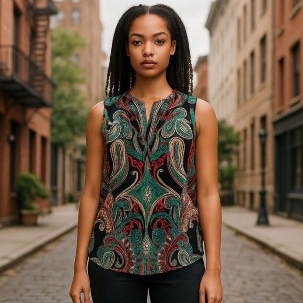 New York Company Women's Paisley Print Sleeveless  Blouse